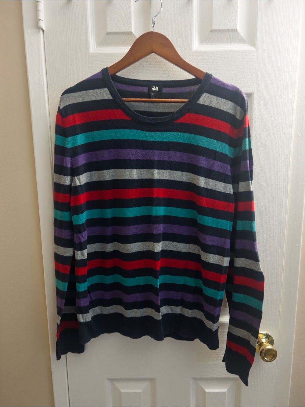 H&M Striped Crewneck Sweater in Navy, Red, Teal & Purple